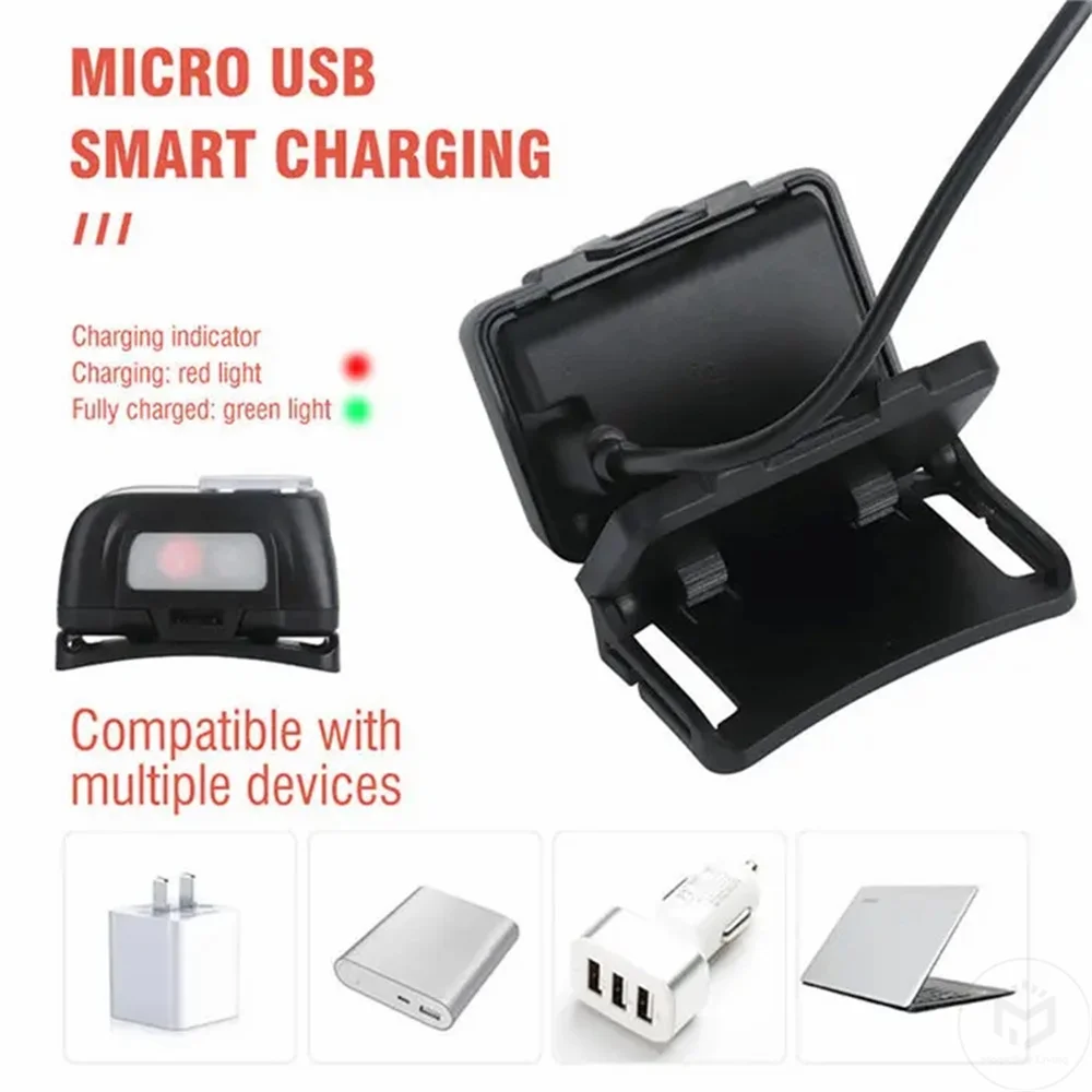 LED 6 가지 조명 모드 헤드 램프 빨간색 및 파란색 경고등 모션 센서 USB 충전식 헤드 라이트 헤드 토치 손전등 헤드 라이트