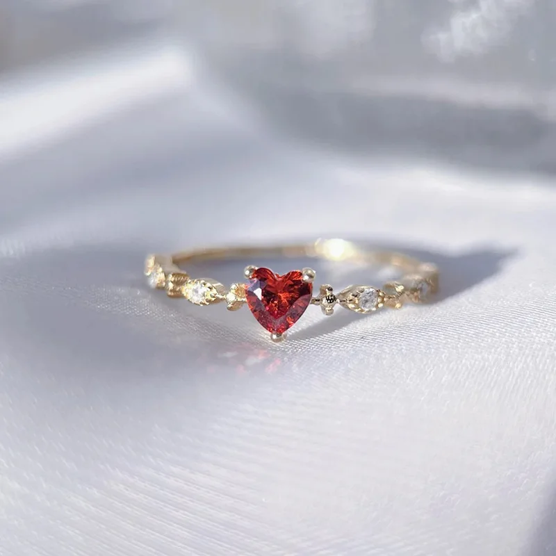 Love Heart Red Gemstone Ring Zircon Size 5/6/7/8/9/10/11 For Women Charm Jewelry Romantic Ring 2025 2