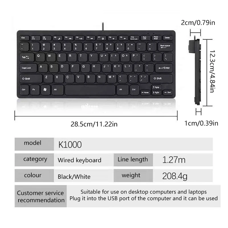 Teclado Con Cable USB Mini Ultradelgado De 78 Teclas Para Computadora De Escritorio, Portátil Y