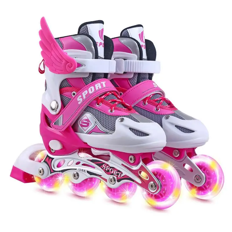 

Children Roller Skates Skating Shoes Kids Single Row Roller Skates Boy's Girl's Size Adjustable 4 Wheels Flash Skates Shoes