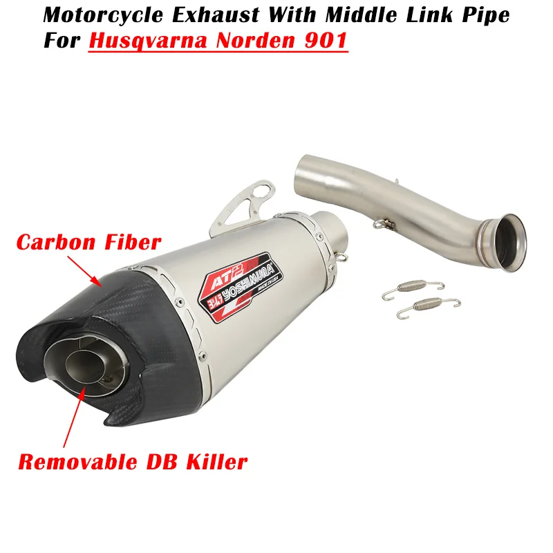 

Motorcycle Exhaust Escape System Modified Carbon Fiber Muffler With Middle Link Pipe DB Killer Slip On For Husqvarna Norden 901