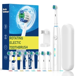 Advanced Rotating Electric Toothbrush with 8 Brush Heads & 5 Cleaning Modes - Rechargeable & Battery Powered (White 8 heads)