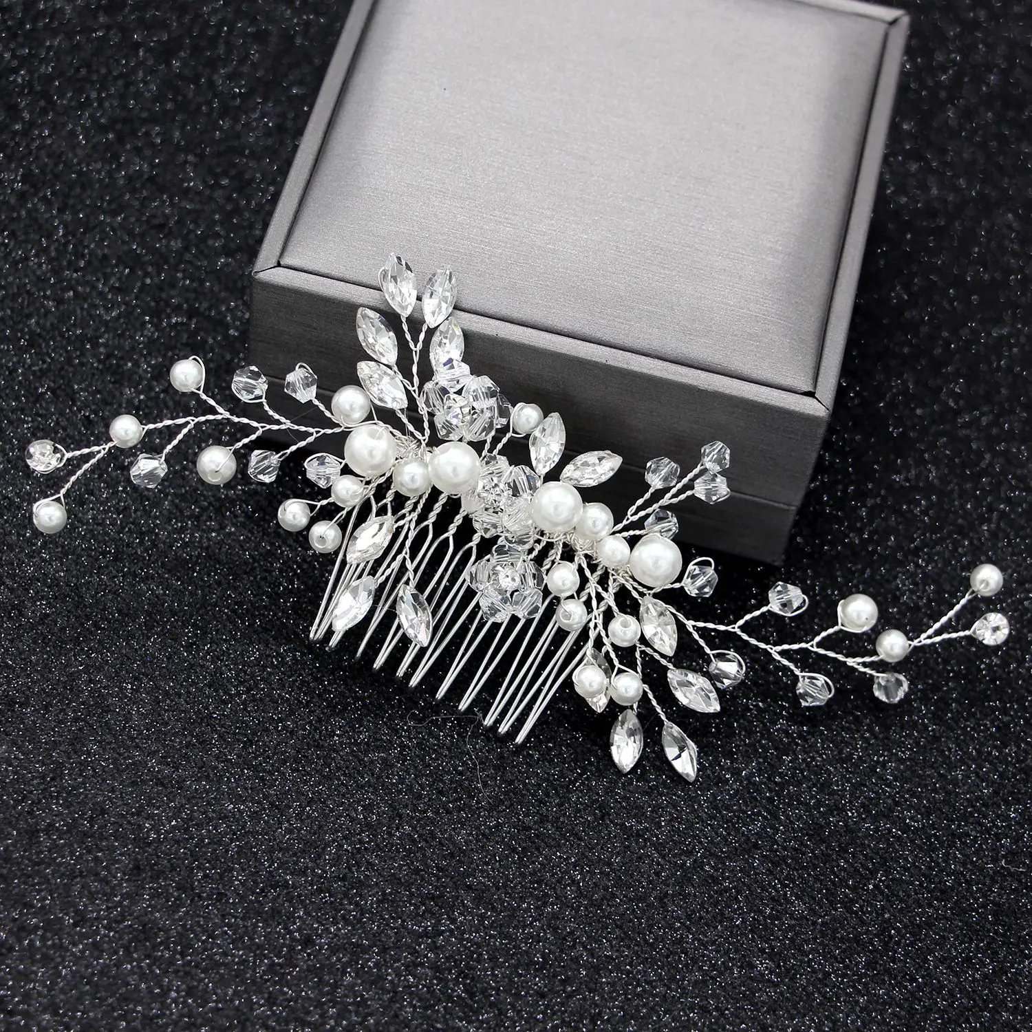 Handmade Pearl Crystal Leaf Tiara Headband for Ladies Wedding Jewelry