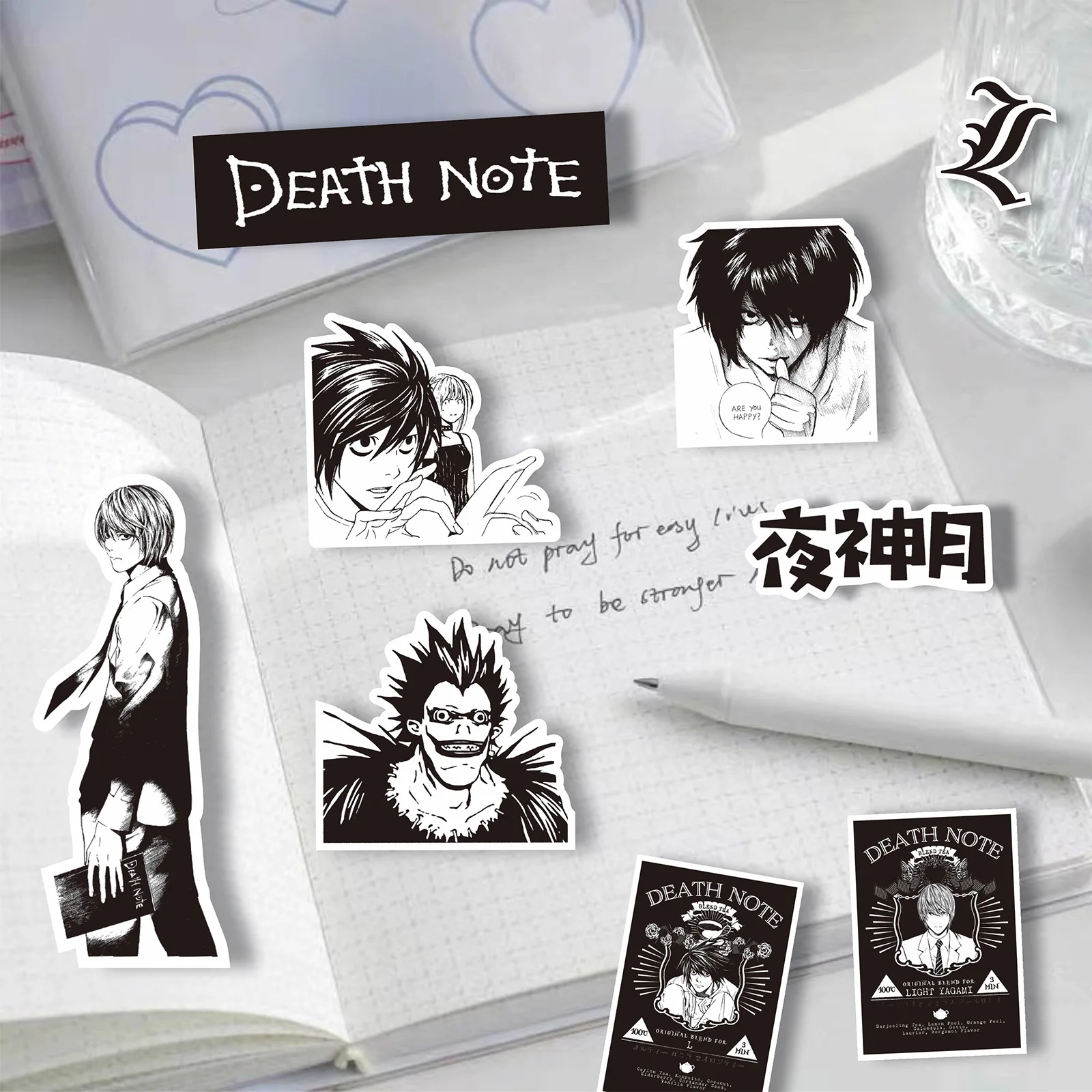 65PCS Anime Death Note Stickers Black White Decals Scrapbook Luggage Laptop Bike Suitcase Car Graffiti Sticker Decoration Toy 4