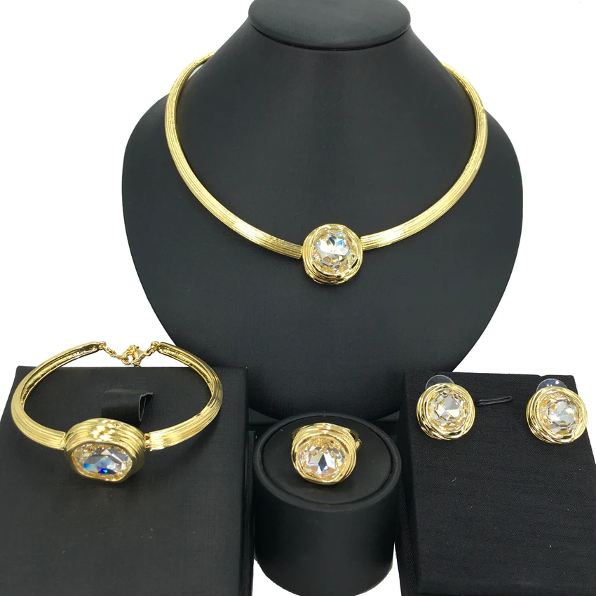 Muestra de alta para mujer, aretes de collar de diamantes de imitación coloridos, de joyería chapada en oro de lujo de Dubai FHK13774 - AliExpress