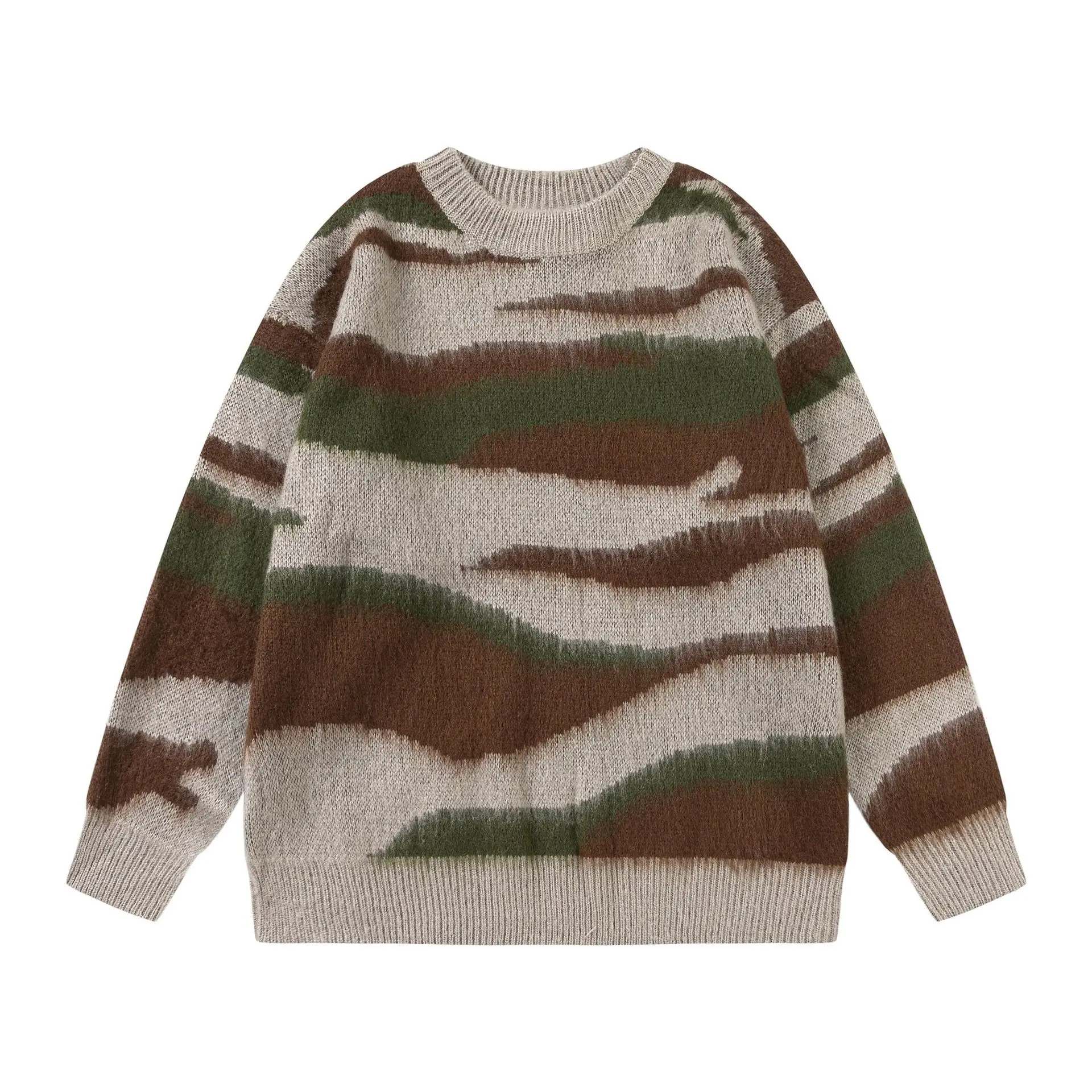 Men's Sweaters Tie-dye Striped Loose Pullovers Simple Daily Autumn O-neck Couple Unixes Clothing Hip Hop Streetwear 4