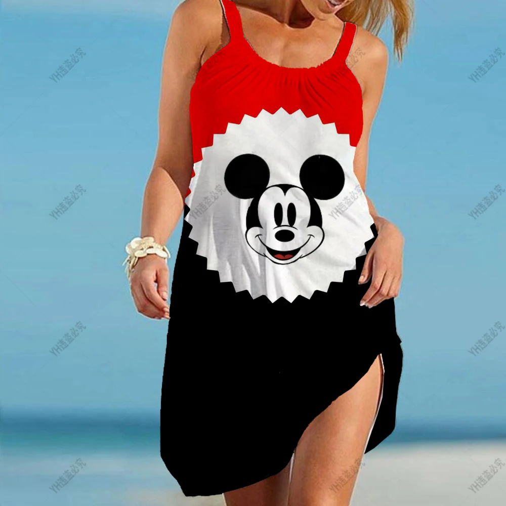 

Women Casual Summer O-Neck Sleeveless Disney Mickey Mouse Print knitted Vest Tank Elegant Dresses Minnie cartoon print Dresses