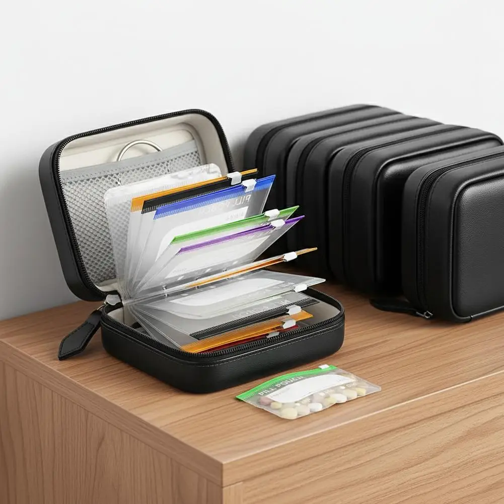 Waterproof Color-Coded Travel Pill Organizer Case with Reusable Pouches – Weekly Medicine Storage System