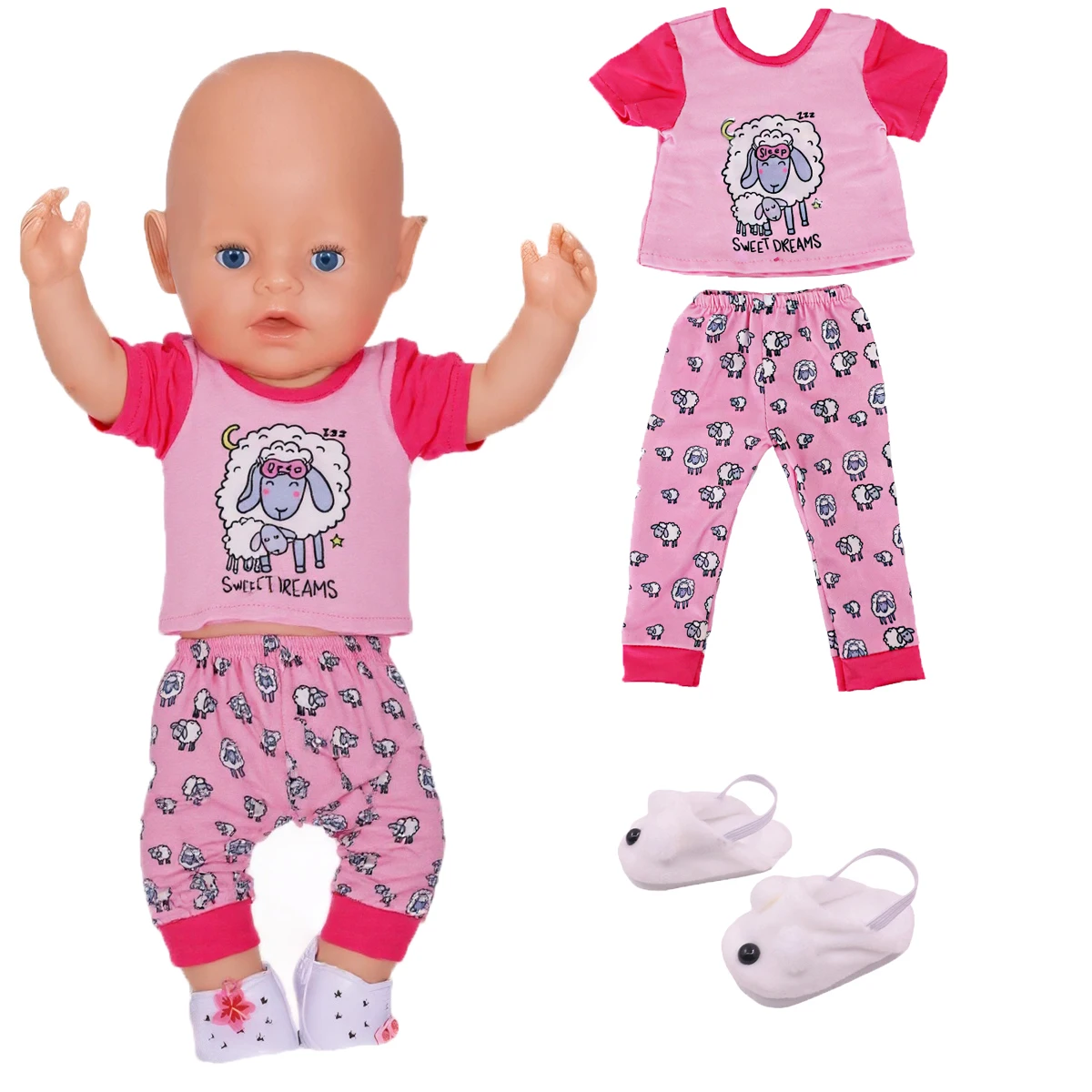 Puppenpyjamas und Schuhe für 18 Zoll (43 cm) American Girl Puppen, Baby-Puppenkleidung, Zubehör, Our Generation 42 cm, Nenuco – Detail 20