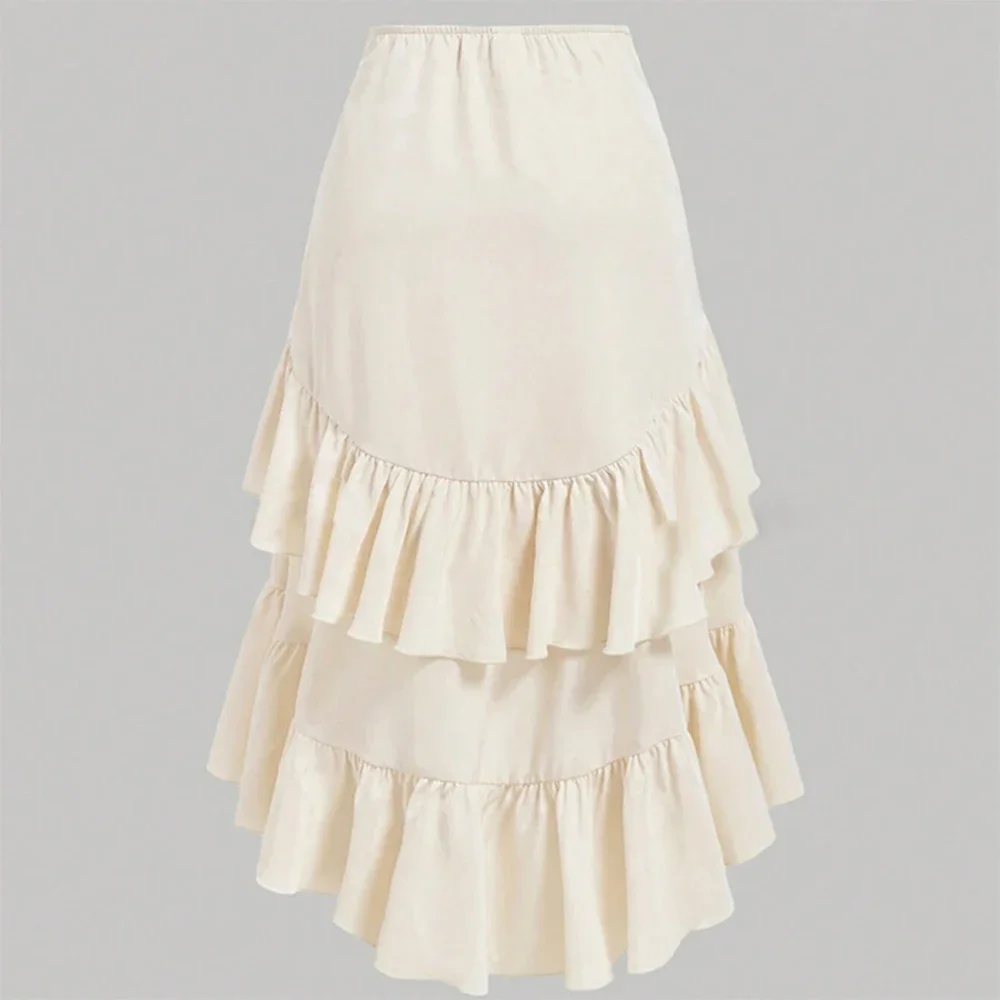 Skirts Summer Elegant Vacation Asymmetrical Flounce Drawstring Natural Waist Midi Casual A-Line Skirts For Women