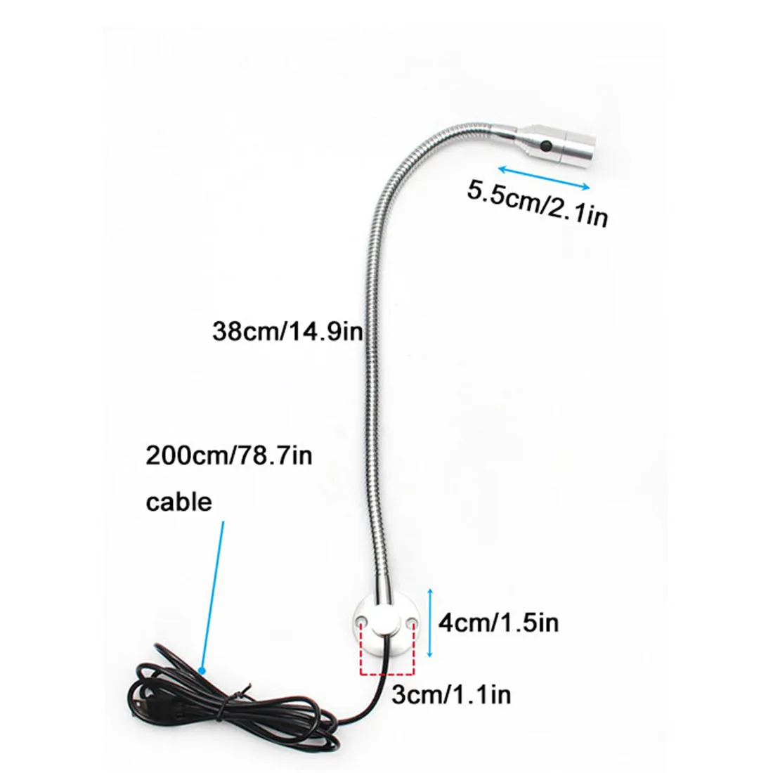 DC5V USB L40cm long gooseneck CNC Machine Light with Switch Black Silver 4000K LED Bedside Reading Lamp for Working Repairing led work light