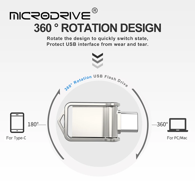 Type C Pendrive OTG Type C Pen Drive Mini Metal Usb Memory Stick 32GB 128GB for smartphone Huawei