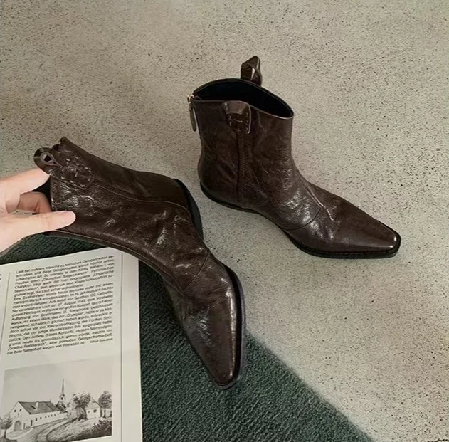 2024 Höst/vinter Ny Casual, spetsig V-ringad Cowboy Tjockklack Martin Kvinnors Korta Ben Långa Tunna Stövlar_voghion.com