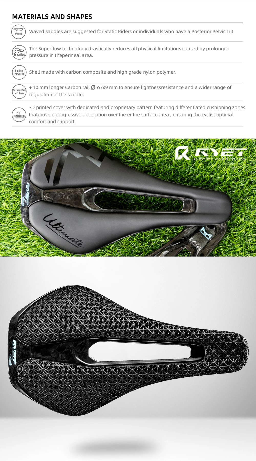 Ryet ultraleichter Carbon Fahrrads attel 3d bedruckter Fahrrads attel 135/143mm Fahrrads attel für MTB Kies Rennrads itz Fahrrad teil – Detail 12