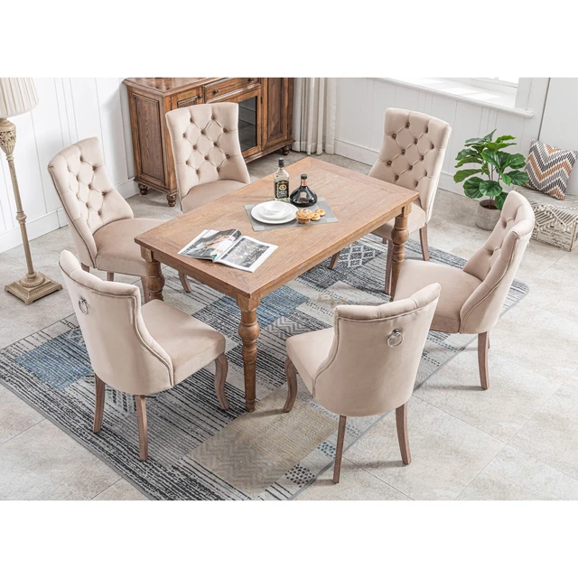 Silla de comedor de terciopelo Beige de 4 Patas, respaldo alto, costura de  botones, marco de madera maciza, Beige, Juego de 2 piezas/4 piezas/6 piezas  - AliExpress