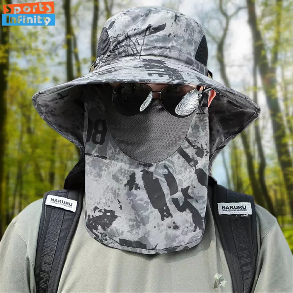 Men Sunshade Hat Big Eave Sunscreen Caps Outdoor Sports Face and Neck Protection Sun Hat Work Climbing Fishing Caps Detachable