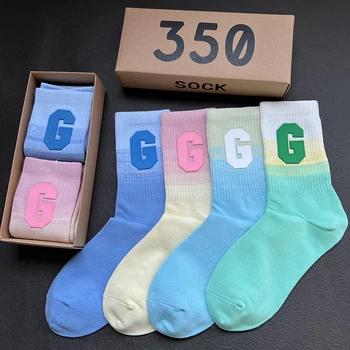 Women's Socks Korean Outer Wear Ins Girl Style Tie Dye Gradient Letter G Sports Socks Female Spring Summer Trendy Brand Socks 1