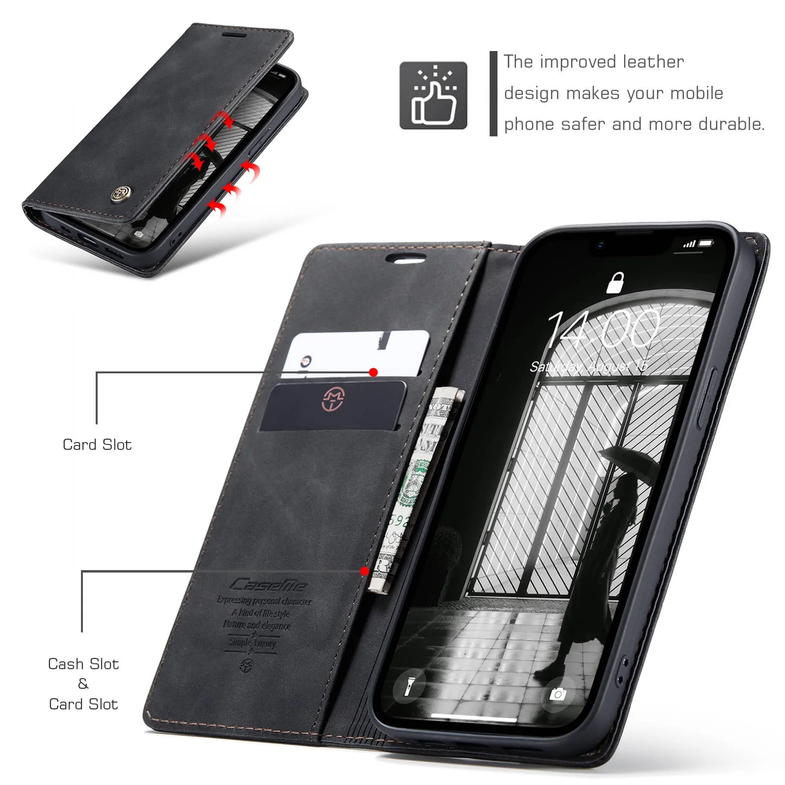 Leather Flip Wallet Case with Card Holder & Kickstand – Magnetic Folio Cover, Shockproof & Durable