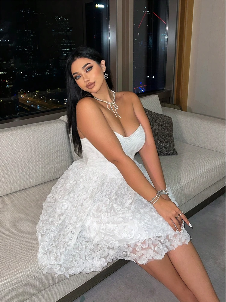 Plus Size 2025 Summer New Models Elegant Three-Dimensional Flowers Flowers Net Yarn Patchwork Corset Dress Polyester Material 4