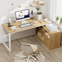L Shaped Desk with Drawers&Shelves, 55'' Corner Computer Desk with Power Outlets, Reversible PC Table with Storage File Cabinet 2
