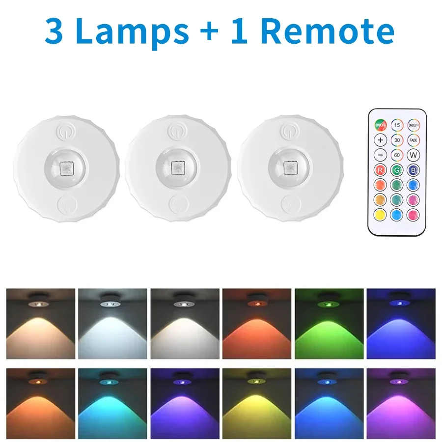 Rechargeable Wireless RGB Ambient Night Light with Remote Control and Dimmable Timing Function