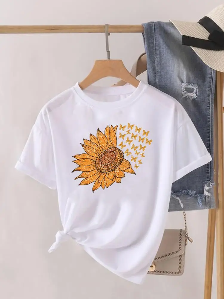 thumbnail image 1 of Camiseta estampada de manga corta para mujer, ropa con estampado de flores dulces de los años 90, Top para mujer, camiseta para mujer, ropa con cuello redondo, 1 of 5