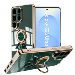 Electroplated 6D Astronaut Phone Case with Magnetic Ring Holder and Shockproof Design - Galaxy S26+ (Green)