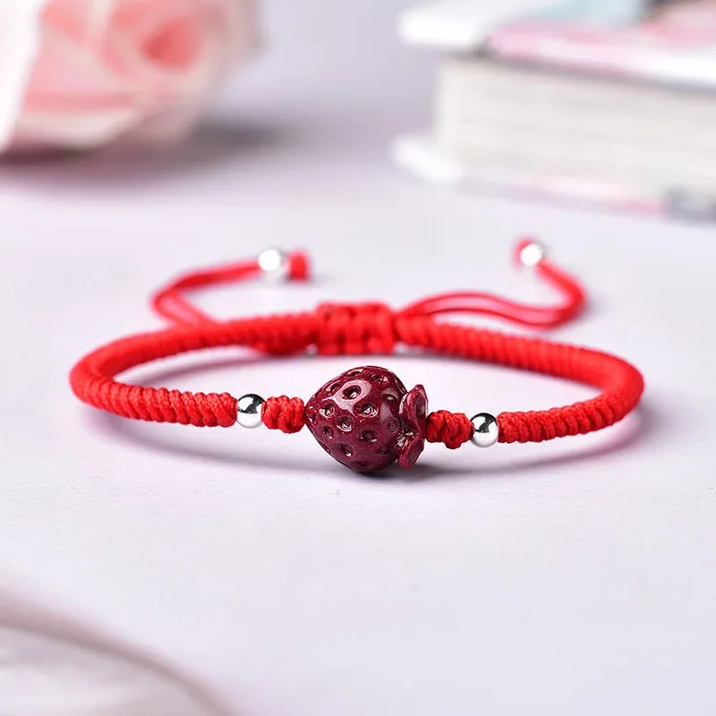 

Customized Natural Red Organic Cinnabar Strawberry Flower Bracelet Accessories DIY Bangle Charm Jewellery Fashion Amulet Gift