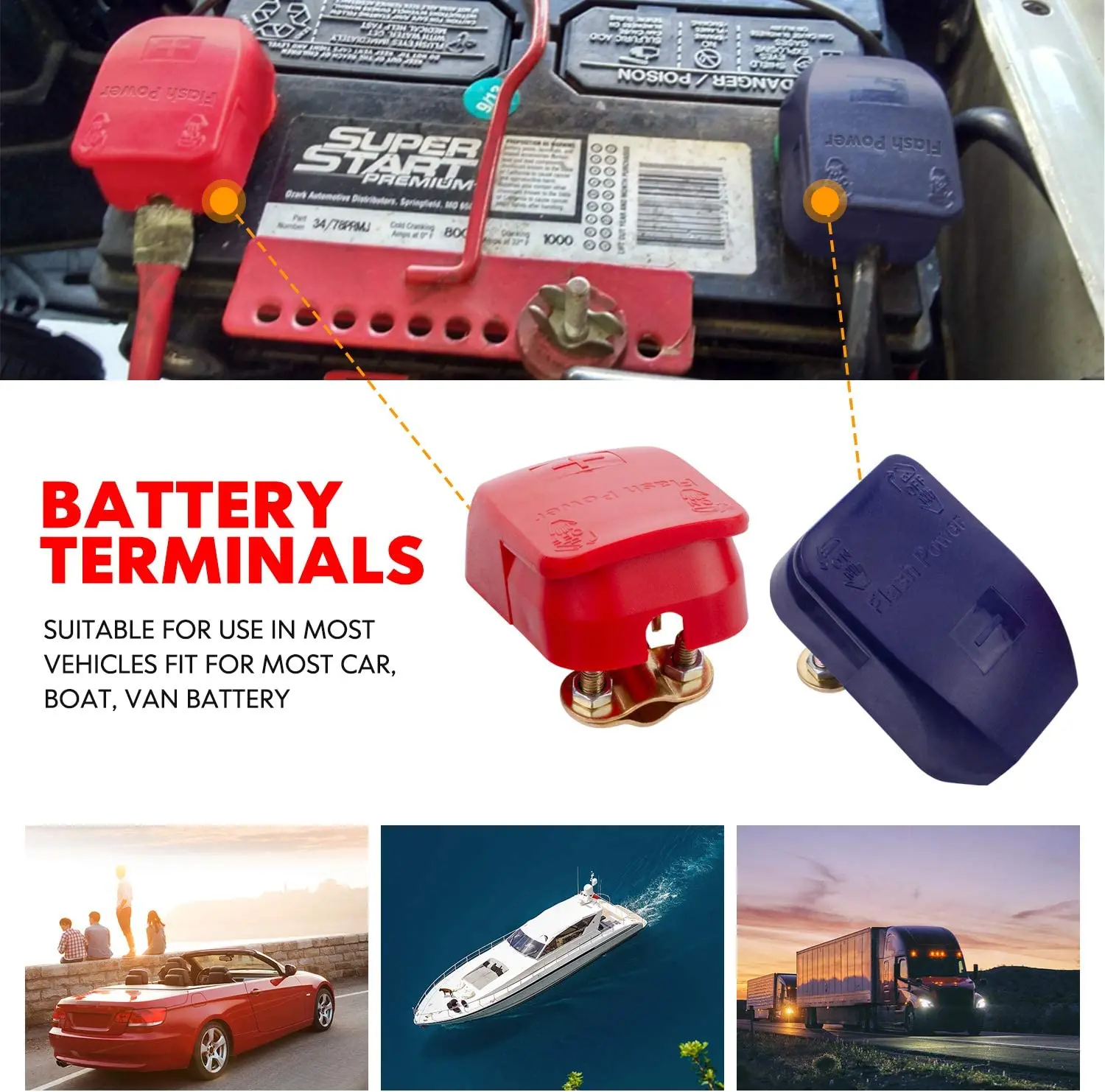 Car Battery Accessories Battery Terminals 1 Pair Positive & Negative Quick Release Battery Terminal Connectors Battery Clamps Top Post Battery Terminals