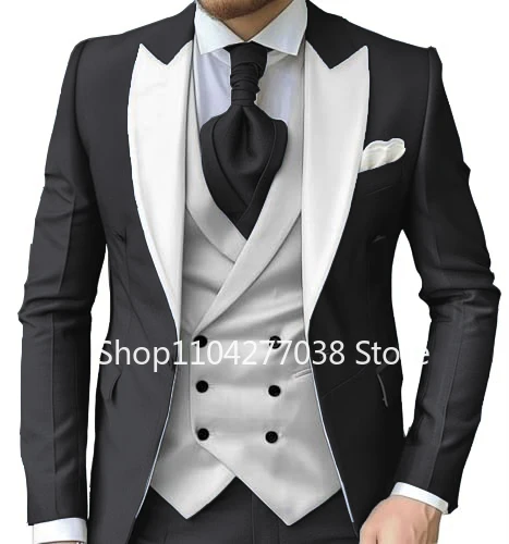 Luxury Men's Suits Peak Lapel Slim Fit Blazers 3 Pieces Blazer Vest and Pants Dress Suit for Men Banquet Business
