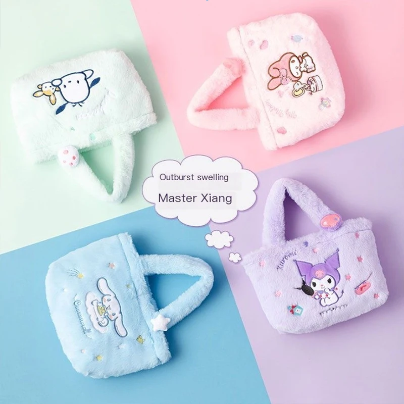 

Sanrio Cinnamoroll My Melody Kawaii Anime Hand Held Makeup Bag Kuromi Cute Cartoon Large Capacity Plush Stationery Bag Toys Kids