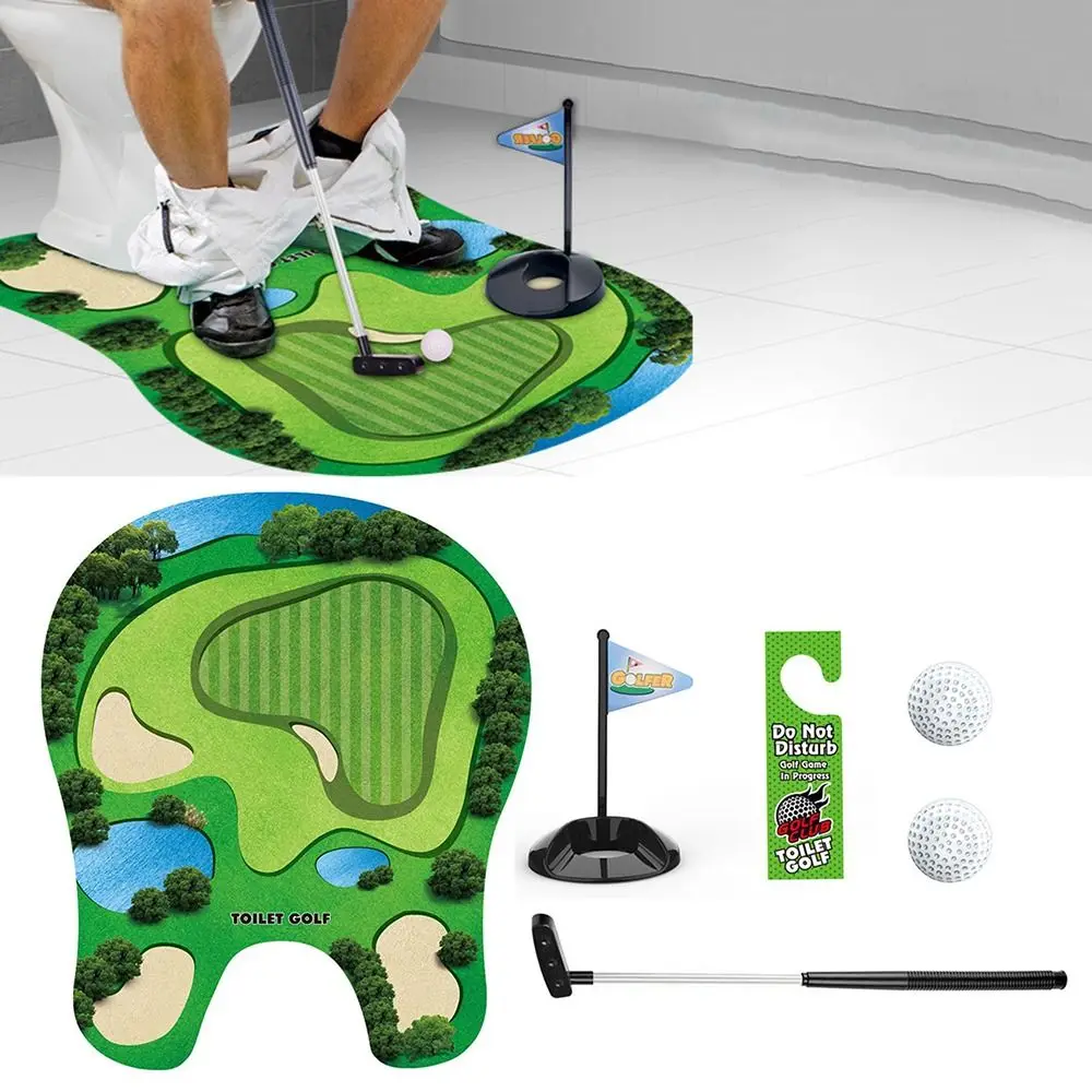 Mini Toilet Golf Game Creative Funny Golf Sport Set Green Felt Portable Golf Club Practice Ball For Restroom/Bathroom