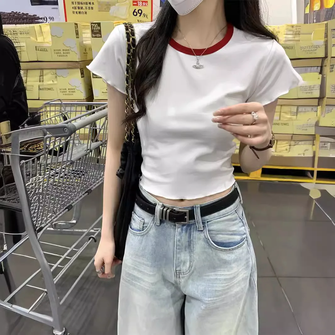 Women Summer Fashion Short Sleeve Cropped Tshirts