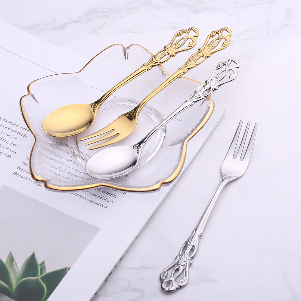 Stainless Steel Royal Cutlery Set Gold Dinnerware Western Food Tableware Christmas Knives Coffee Spoons Fruit Forks Gift 30pcs cutlery set western style cutlery set stainless steel cutlery set