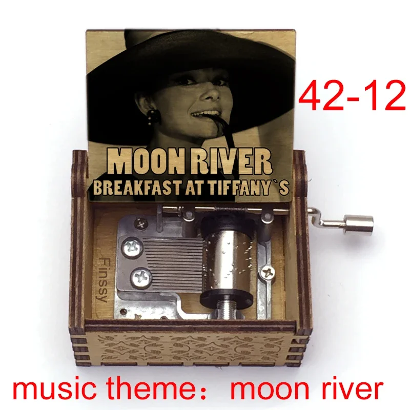 Audrey Hepburn Hand Music Box Moon River Song Theme Wooden Movie Fans Birthday Christmas Gifts Decoration