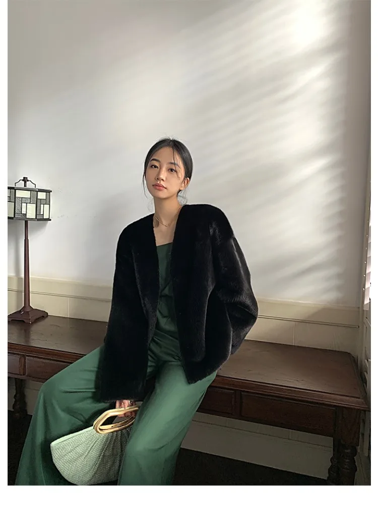Women\'s Winter Faux Fur Coat Korean Fashion Y2K Mink Fur Women\'s Fashionable V-neck Imitation Mink Velvet Jacket 2023 New Style