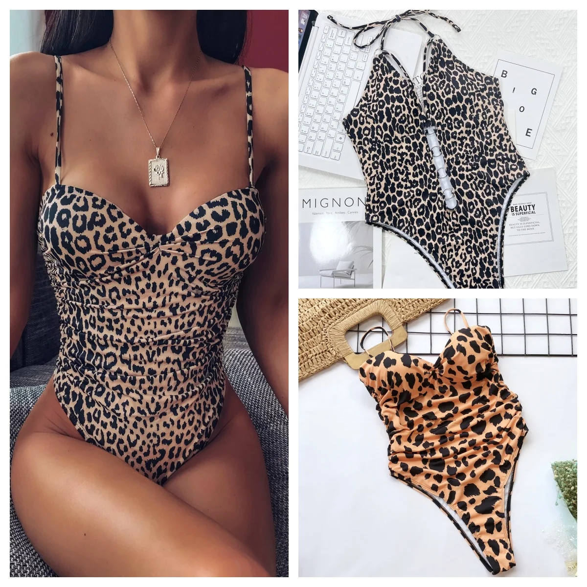 Women's Swimsuit European Leopard Print One-Piece bikini Push Up Bikini New Women Swimwear  Bathing Biquini