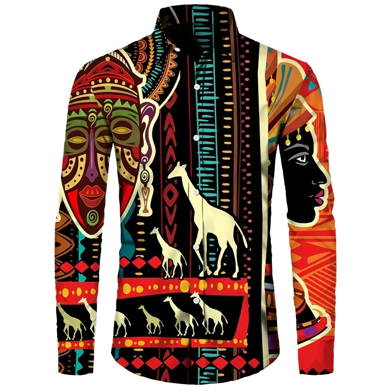 thumbnail image 1 of Nueva camisa para hombre, Dashiki, estampado africano, camisetas de manga larga, camisetas tradicionales para parejas, ropa de calle de estilo étnico de hip hop con solapa, 1 of 5
