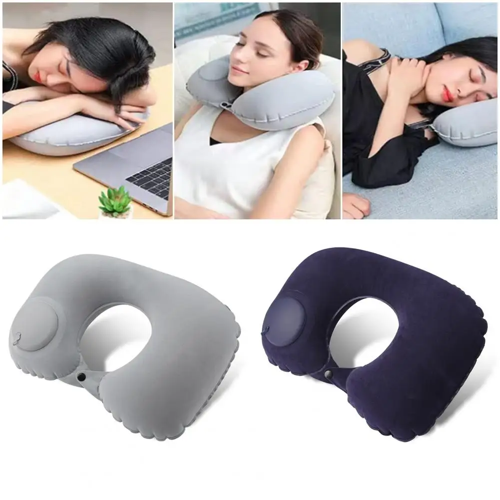 

Inflatable Pillow Fast Inflating Flocking Surface Neck Pillow Traveling Car Airplane Sleeping Head Supportive Pillow