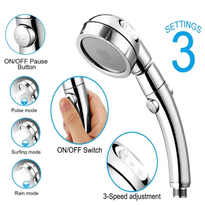 New 3 Modes Adjustable Bath Shower Head High Pressure Rain Water Saving Luxury Home Hotel Sprayer Faucet Bathroom Shower Head