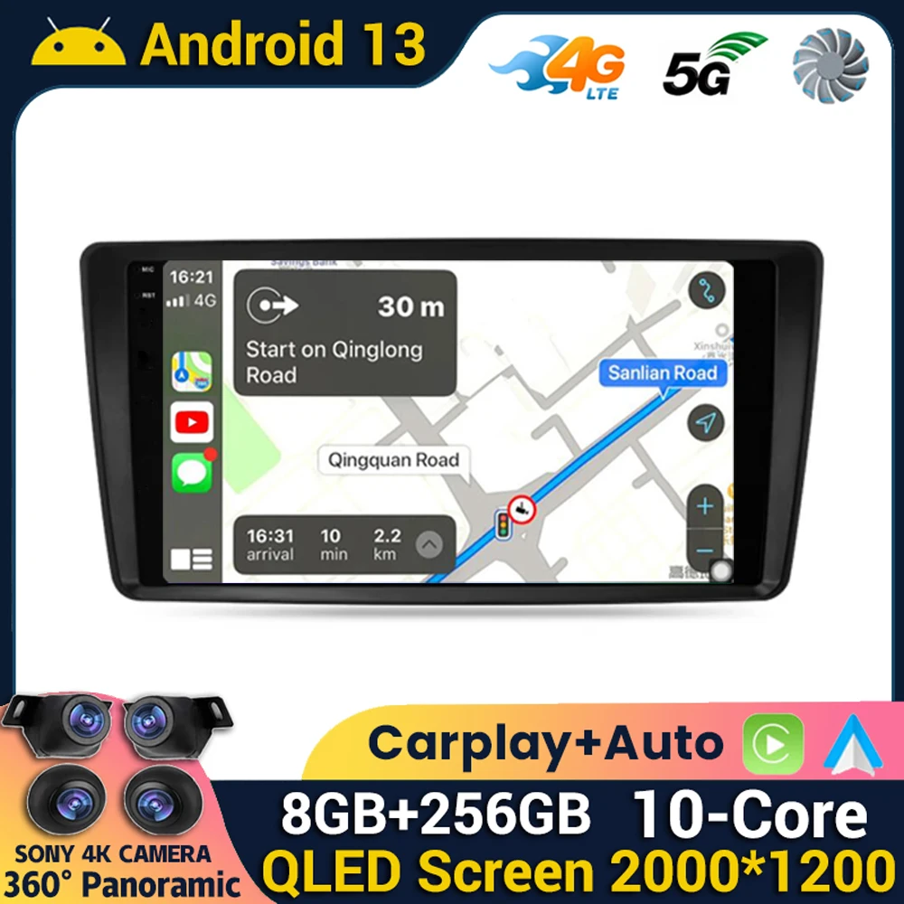 

Автомагнитола 9 дюймов Android 13 для Skoda Octavia 2 A5 2008-2013, мультимедийный стерео видеоплеер 4G WIFI навигация GPS Carplay авто