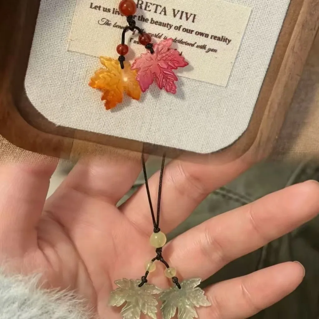 Elegant Cheongsam Lapel Pendant: Glazed Maple Leaf Glasses Lanyard & Phone Charm for Stylish Daily Outings