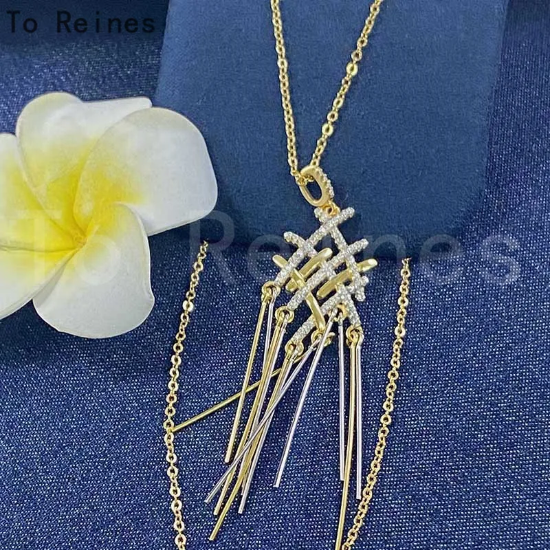 

To Reines Complex interweaving Personality Design Necklace Retro Light Luxury Temperament Long Fringe Women Exaggerated Pendant