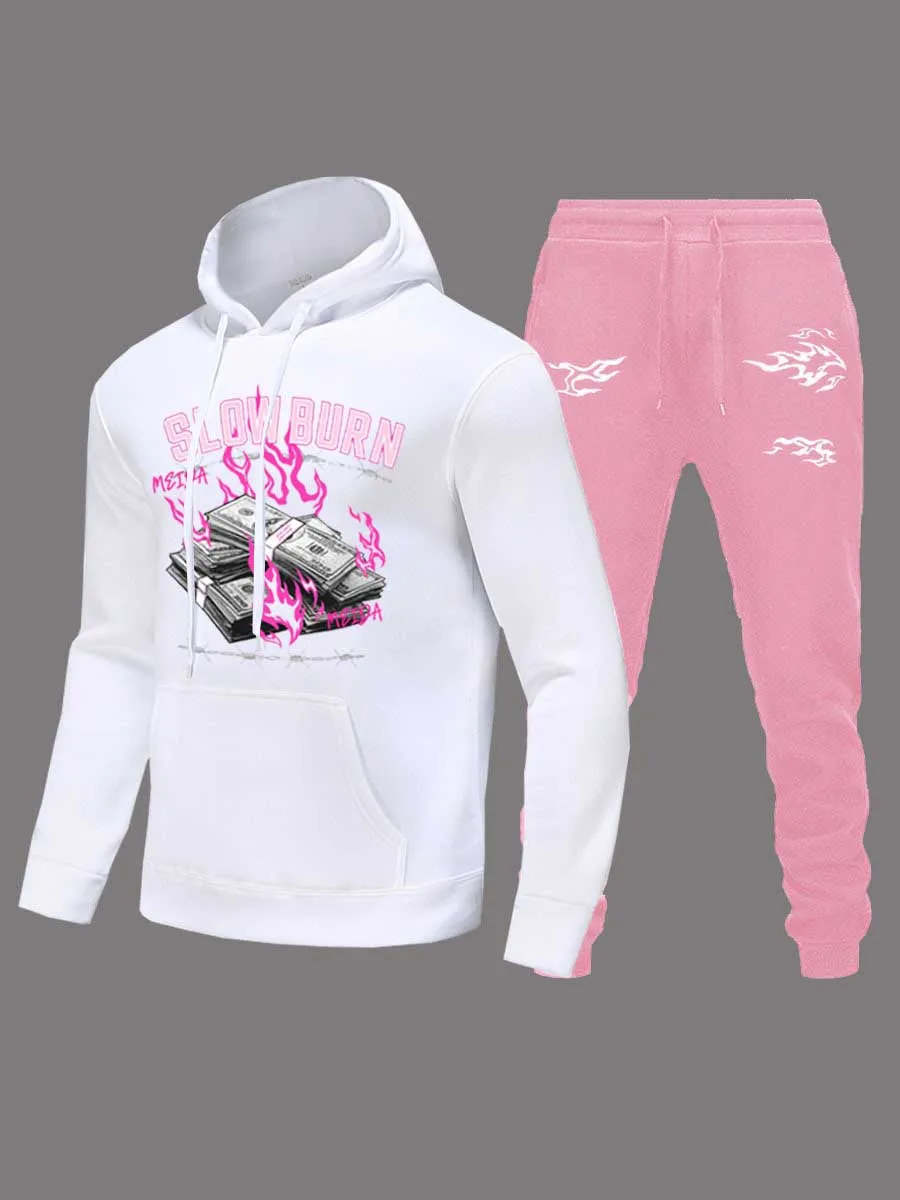 Plus Size Lips Letter Print Kangaroo Pocket Tracksuit Autumn Winter Long Sleeve Hoodies