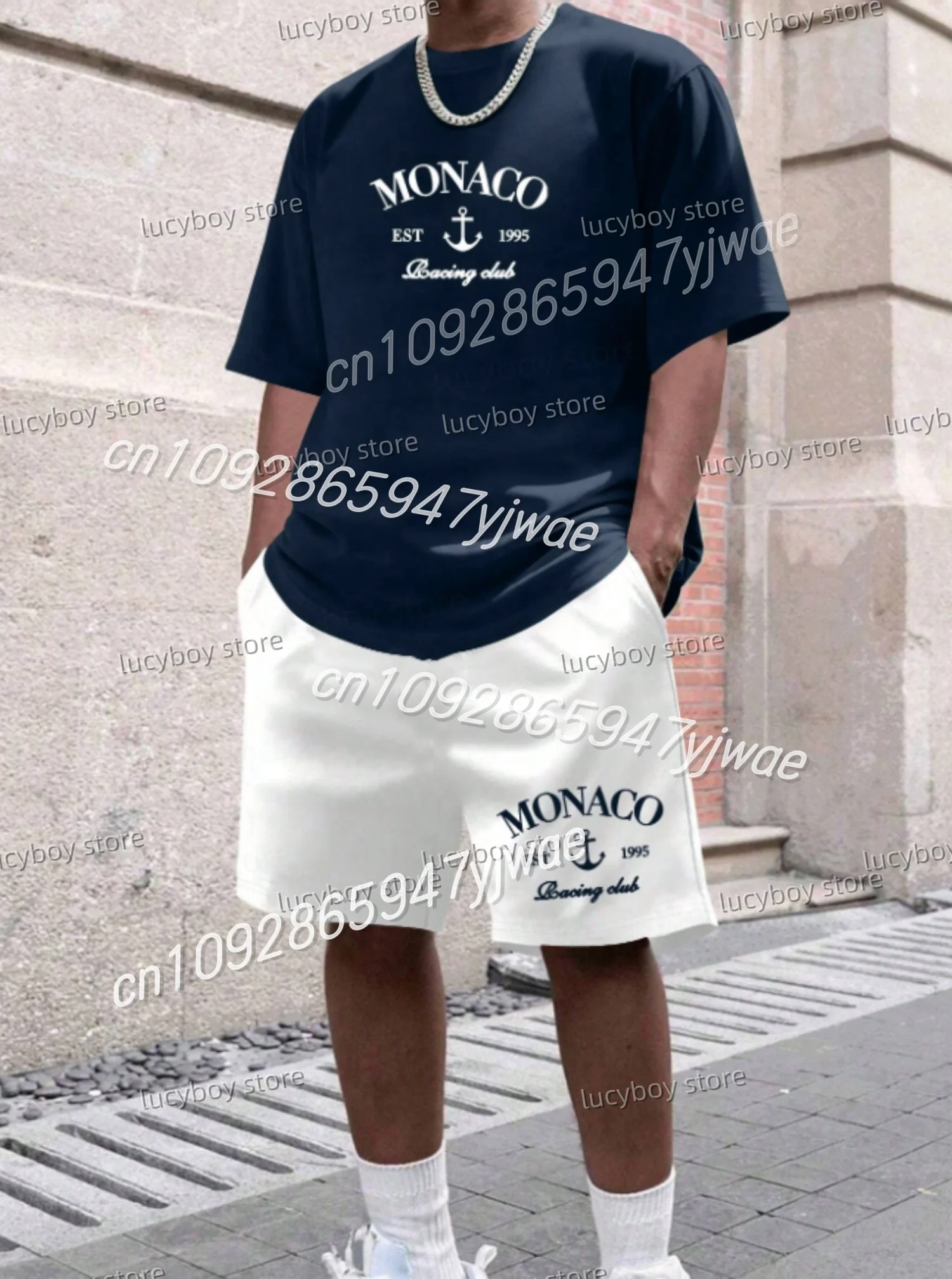 Sommer Herren Trainingsanzug 2-teiliges Set T-Shirt + Shorts Set Sport Outfit Jogginganzug Outdoor BROOKLYN NEW YORK Print Herrenkleidung – Detail 7