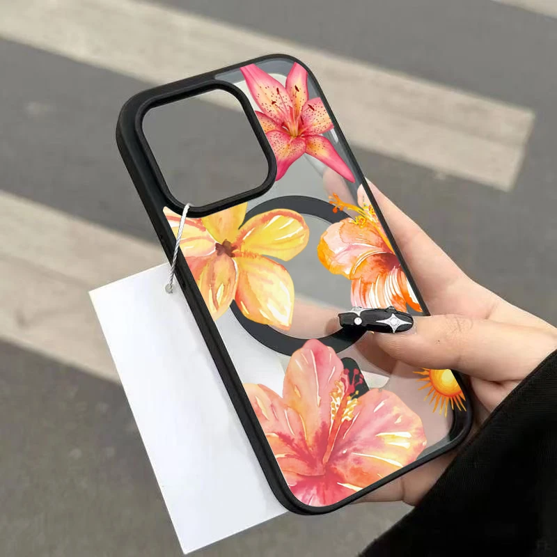Floral Yellow & Pink MagSafe Wireless Charging Phone Case with Air Magnetic Cover