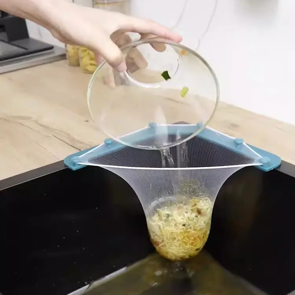 Triangle Drainage Rack Kitchen Sink Leftovers Filter Hanging Net Drain Basket Waste Garbage Net Shelf Sink Corner Mesh Strainer