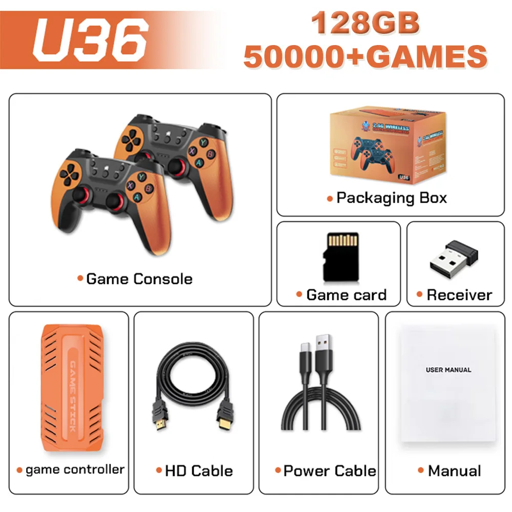 Joystick do gier wideo U36, 50 000 gier zainstalowanych, konsola do gier retro 4K HD, 3D, 40+ emulatorów, PSP, PS1, prezent dla chłopców