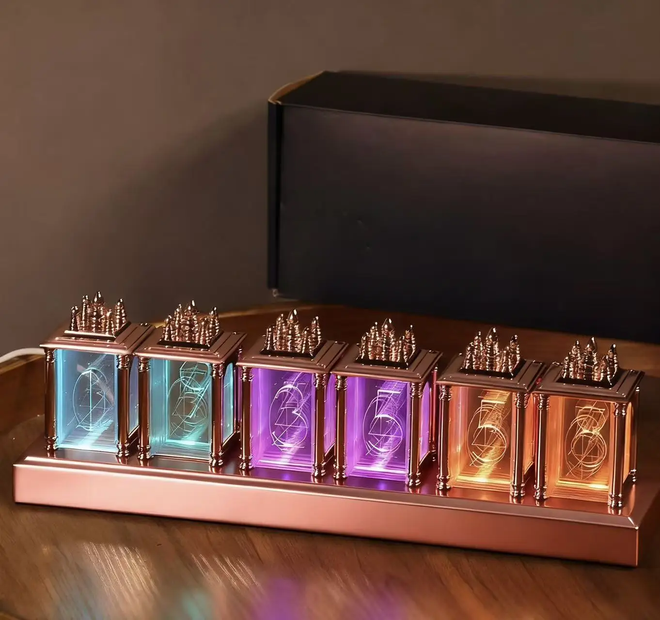 ساعة أنبوبية Nixie المقلدة RGB - إضاءة LED لسطح المكتب لغرفة الألعاب، ديكور إعداد سطح المكتب الرقمي الإبداعي