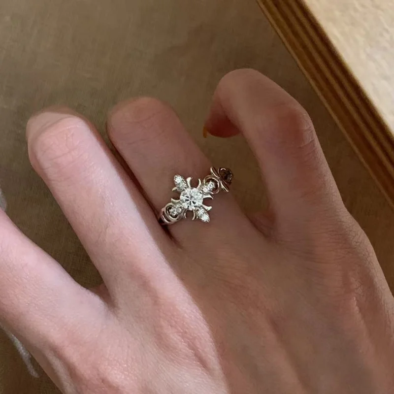 Zircon Cross Opening Rings Classic Fine Jewelry Minimalist